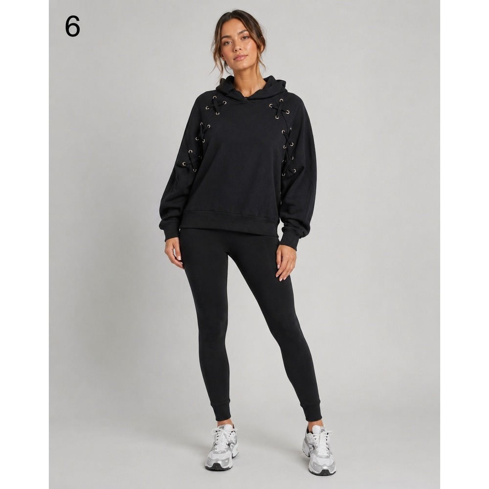 Victoria Sport Sweatshirt‎ Hoodie Womens Medium Black Hood Lacing Detail